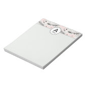 Mit Monogramm Pink Grau Schwarz Gemusterte Blume Notizblock (Rotiert)