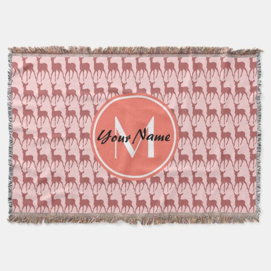Mit Monogramm Pink Lachs Hirsch, Personalisierter  Decke (Vorderseite)