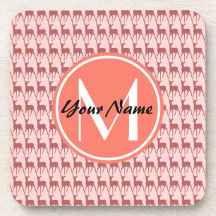 Mit Monogramm Pink Lachs Hirsch, Personalisierter Getränkeuntersetzer