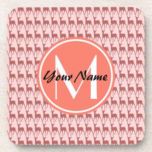 Mit Monogramm Pink Lachs Hirsch, Personalisierter Getränkeuntersetzer (Vorderseite)