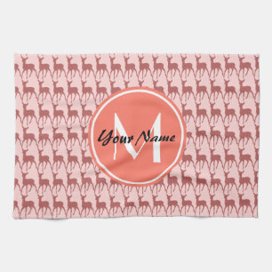 Mit Monogramm Pink Lachs Hirsch, Personalisierter Handtuch