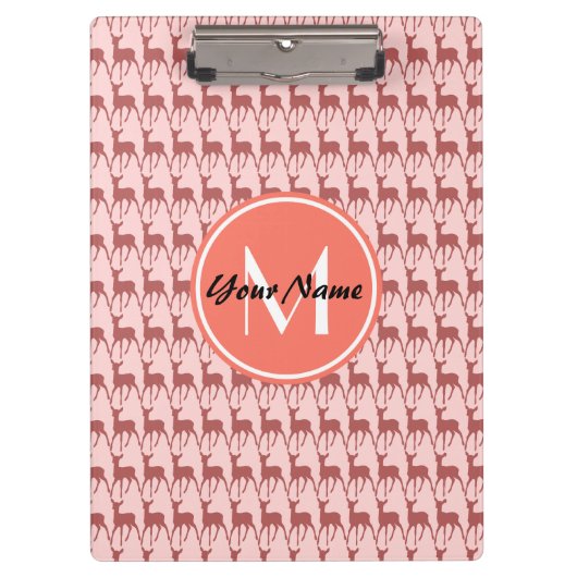 Mit Monogramm Pink Lachs Hirsch, Personalisierter  Klemmbrett (Vorderseite)
