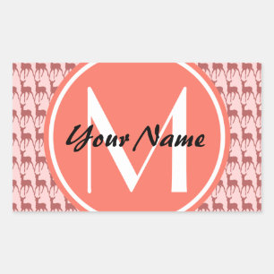 Mit Monogramm Pink Lachs Hirsch, Personalisierter  Rechteckiger Aufkleber