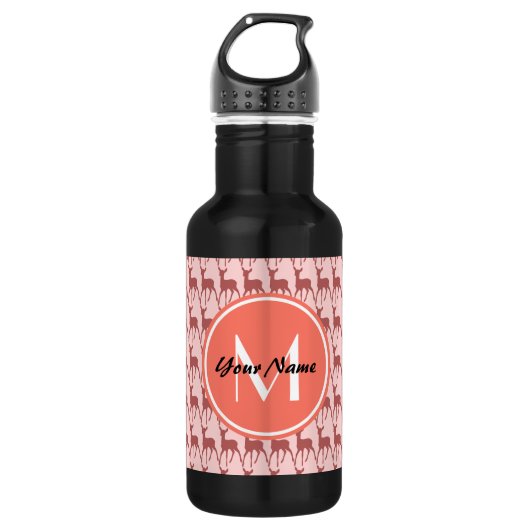 Mit Monogramm Pink Lachs Hirsch, Personalisierter Trinkflasche (Vorderseite)