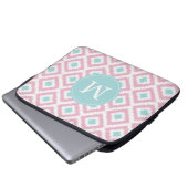 Mit Monogramm Pink Minze Diamond Ikat Muster Laptopschutzhülle (Vorne Knopf)