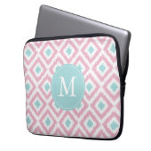 Mit Monogramm Pink Minze Diamond Ikat Muster Laptopschutzhülle (Vorderseite Links)