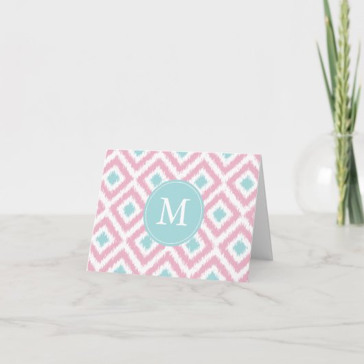 Mit Monogramm Pink Minze Diamonds Ikat Muster (Vorderseite)