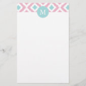 Mit Monogramm Pink Minze Diamonds Ikat-Muster Briefpapier (Vorderseite)