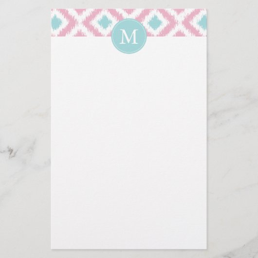 Mit Monogramm Pink Minze Diamonds Ikat-Muster Briefpapier (Vorderseite)