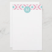 Mit Monogramm Pink Minze Diamonds Ikat-Muster Briefpapier (Vorne/Hinten)