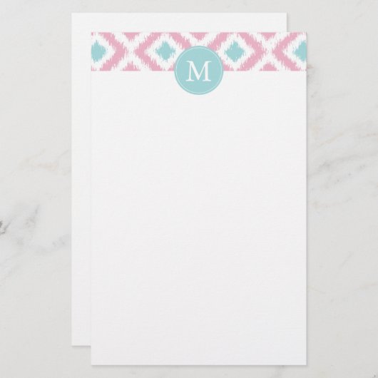 Mit Monogramm Pink Minze Diamonds Ikat-Muster Briefpapier (Vorne/Hinten)