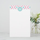 Mit Monogramm Pink Minze Diamonds Ikat-Muster Briefpapier (Stehend Vorderseite)
