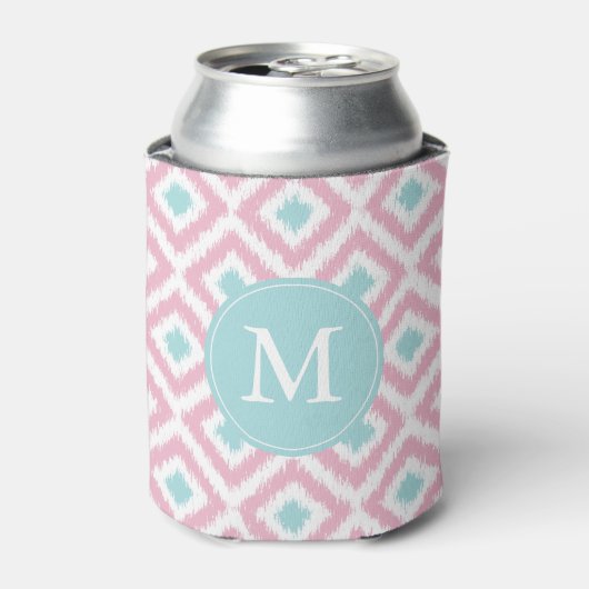 Mit Monogramm Pink Minze Ikat Diamonds-Muster Dosenkühler (Kanne Vorderseite)