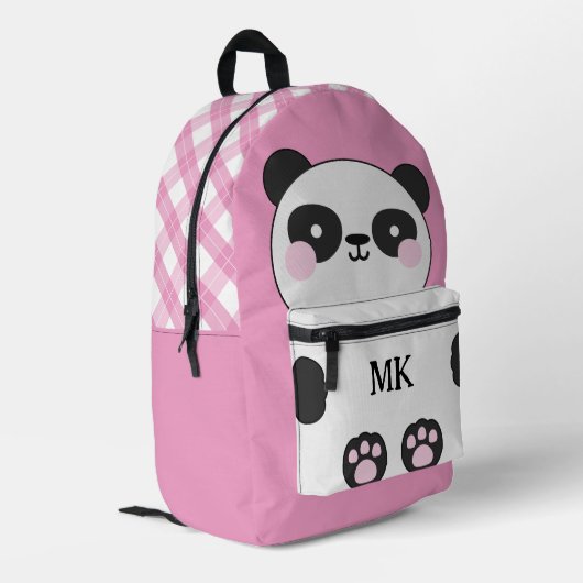 Mit Monogramm Pink Niedlich Panda Kinder Bedruckter Rucksack (Rückseitige Ecke links)