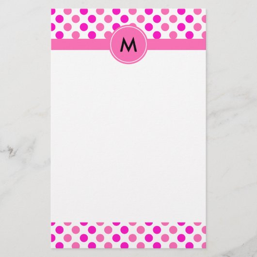 Mit Monogramm Pink Polka Dots Briefpapier (Vorderseite)