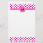 Mit Monogramm Pink Polka Dots Briefpapier (Vorne/Hinten)