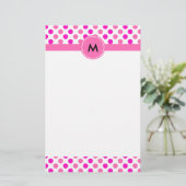 Mit Monogramm Pink Polka Dots Briefpapier (Stehend Vorderseite)