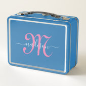 Mit Monogramm Pink-Script-Girl Metall Brotdose (Rückseite)