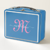 Mit Monogramm Pink-Script-Girl Metall Brotdose (Vorderseite)