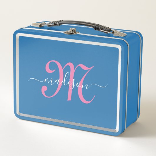 Mit Monogramm Pink-Script-Girl Metall Brotdose (Vorderseite)