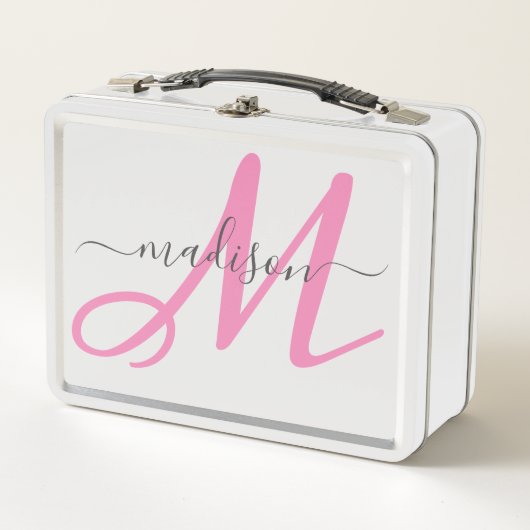 Mit Monogramm Pink-Script-Girl Metall Brotdose (Vorderseite)