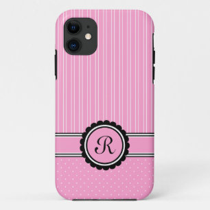 Mit Monogramm Pink-Streifen Polka-Punkte iPhone 11 Hülle