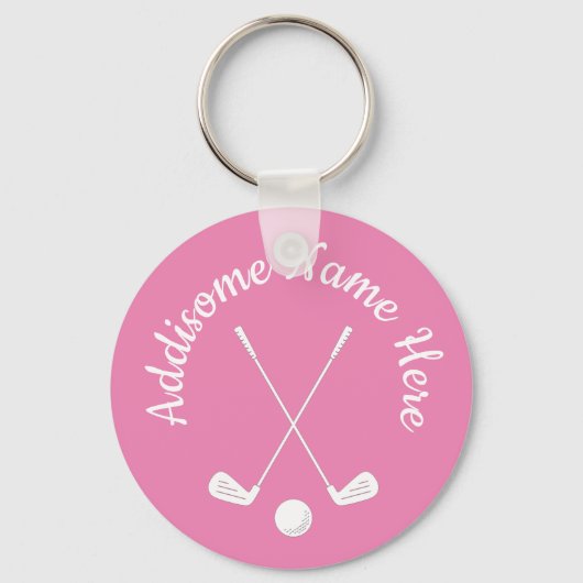 Mit Monogramm Pink White Golfball Club Ladys Keyno Schlüsselanhänger (Vorderseite)