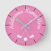 Mit Monogramm Pink White Runde Wanduhr (Vorderseite)