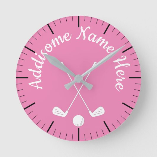 Mit Monogramm Pink White Runde Wanduhr (Vorderseite)