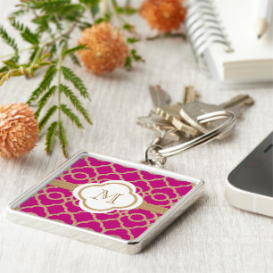Mit Monogramm pinkfarbener rosa Goldmarokkaner Schlüsselanhänger