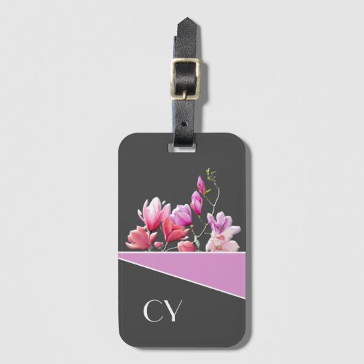 Mit Monogramm "Pinks" Botanische Gepäckmarke Gepäckanhänger (Vorderseite Vertikal)