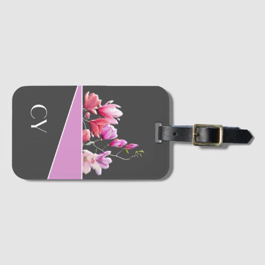 Mit Monogramm "Pinks" Botanische Gepäckmarke Gepäckanhänger (Vorderseite (Horizontal))