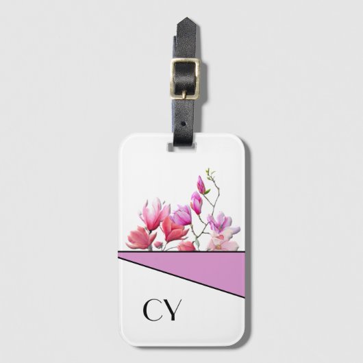 Mit Monogramm "Pinks" Botanische Gepäckmarke Gepäckanhänger (Vorderseite Vertikal)