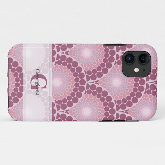 Mit Monogramm Pinks Dusky Rose Dot Mandala Case-Mate iPhone Hülle (Rückseite (Horizontal))