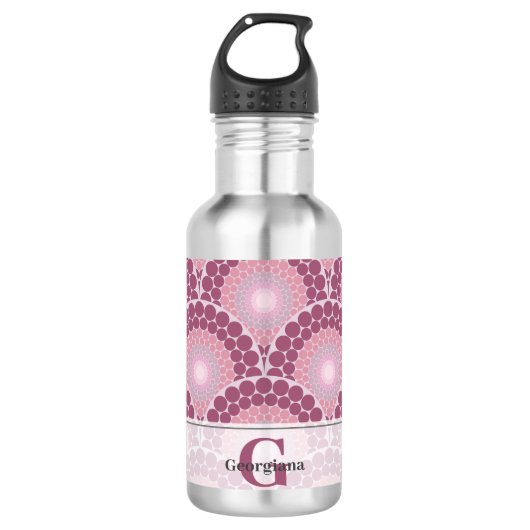 Mit Monogramm Pinks Dusky Rose Dot Mandala Edelstahlflasche (Vorderseite)