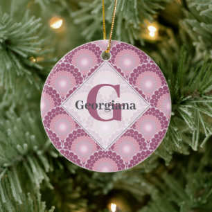 Mit Monogramm Pinks Dusky Rose Dot Mandala Keramik Ornament