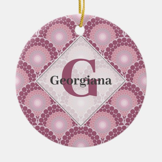 Mit Monogramm Pinks Dusky Rose Dot Mandala Keramik Ornament (Vorne)