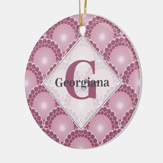 Mit Monogramm Pinks Dusky Rose Dot Mandala Keramik Ornament (Links)