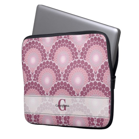Mit Monogramm Pinks Dusky Rose Dot Mandala Laptopschutzhülle (Vorderseite Links)