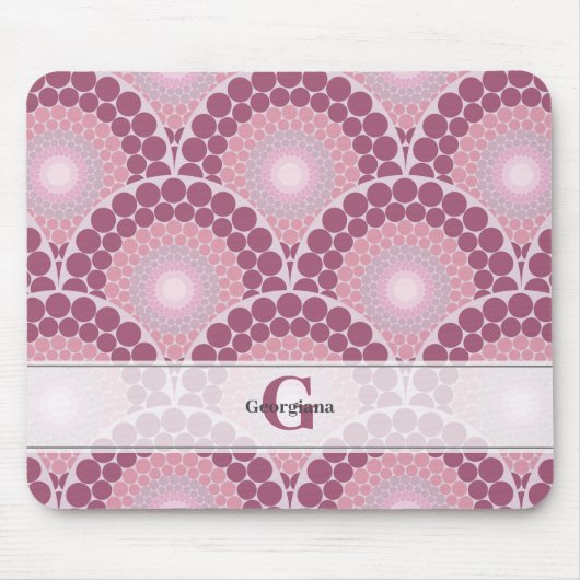 Mit Monogramm Pinks Dusky Rose Dot Mandala Mousepad (Vorne)