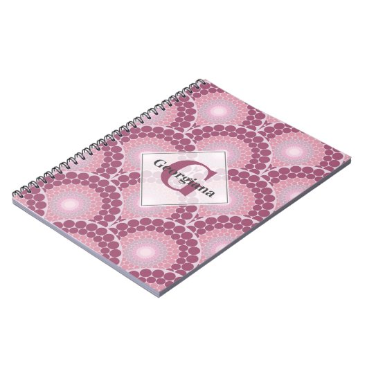 Mit Monogramm Pinks Dusky Rose Dot Mandala Notizblock (Linke Seite)