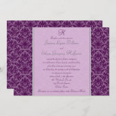 Mit Monogramm Plum Damask Hochzeitsempfang Einladung (Vorne/Hinten)