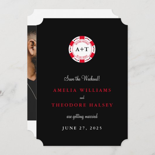 Mit Monogramm Poker Chip Save the Date Einladung (Vorne/Hinten)