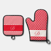 Mit Monogramm Polka-Dot rot-weiß Ofenhandschuh & Topflappen-Set (Vorderseite)