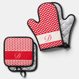 Mit Monogramm Polka-Dot rot-weiß Ofenhandschuh & Topflappen-Set