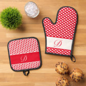 Mit Monogramm Polka-Dot rot-weiß Ofenhandschuh & Topflappen-Set (Oben Unten)