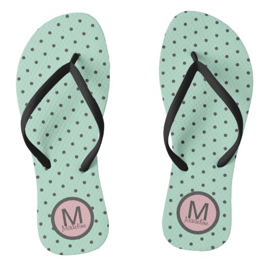 Mit Monogramm Polka Dots Aqua Blue Pink Badesandalen (Fußbett)