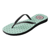 Mit Monogramm Polka Dots Aqua Blue Pink Badesandalen (Schrägansicht)