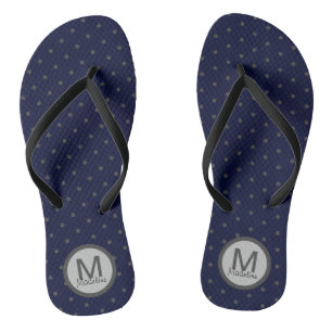 Mit Monogramm Polka Dots Gray Dark Blue Badesandalen