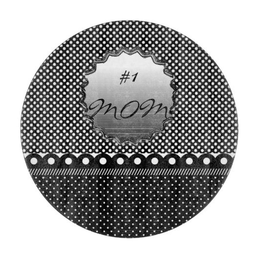 Mit Monogramm Polka-Punkt-Schwarz-weißes Schneidebrett (Vorderseite)